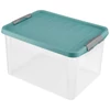 Kép 1/3 - Heidrun Clipbox Lite tároló doboz – 31 literes, 48x35x25 cm, átlátszó műanyag doboz clippes záródással ruhák, játékok vagy háztartási kellékek rendszerezéséhez
