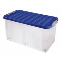 Heidrun Clipbox átlátszó tároló doboz 100 literes, 80x40x40 cm méretben, gurulós clippes tetővel, extra nagy műanyag tárolódoboz háztartási és irodai használatra