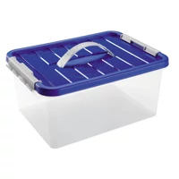 Heidrun Clipbox átlátszó tároló doboz 14 literes, 40x29x18 cm méretben, fogantyúval és Clippes tetővel, strapabíró műanyag tárolódoboz
