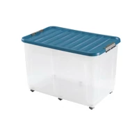 Heidrun Clipbox átlátszó tároló doboz 150 literes, 80x50x50 cm méretben, gurulós kivitelben clippes tetővel, extra nagy műanyag doboz tároláshoz és rendszerezéshez