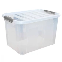 Heidrun Clipbox átlátszó tároló doboz 150 literes, 80x50x50 cm méretben, gurulós kivitelben clippes tetővel, extra nagy műanyag doboz tároláshoz és rendszerezéshez