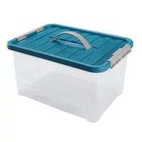 Heidrun Clipbox átlátszó tároló doboz 25 literes, 44x31x23 cm méretben, fogantyúval és Clippes tetővel, erős műanyag tárolódoboz