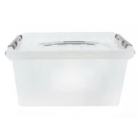 Heidrun Clipbox átlátszó tároló doboz 8 literes, 34x23x16 cm méretben, fogantyúval és Clippes tetővel, praktikus műanyag tárolódoboz
