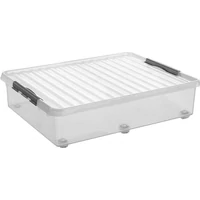 Heidrun Clipbox Lite tároló doboz – 45 literes, 52x36,5x34 cm, átlátszó gurulós műanyag doboz clippes tetővel, praktikus megoldás háztartási tároláshoz