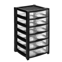 Heidrun Professional 6 fiókos átlátszó műanyag görgős tároló állvány fekete vázzal