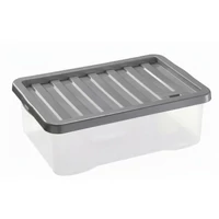 Heidrun Quasar átlátszó tároló doboz 30 literes, 60x40x18 cm méretben, műanyag tetővel, praktikus és strapabíró tárolódoboz otthoni és irodai használatra