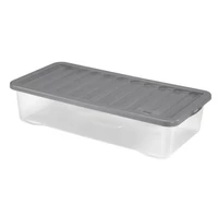 Heidrun Quasar átlátszó tároló doboz 40 literes, 80x40x18 cm méretben, műanyag tetővel, praktikus és lapos kialakítású műanyag tárolódoboz