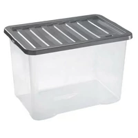 Heidrun Quasar átlátszó tároló doboz 50 literes, 60x40x26 cm méretben, műanyag tetővel, nagy kapacitású műanyag tárolódoboz háztartási és irodai használatra