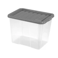 Heidrun Quasar átlátszó tároló doboz 60 literes, 60x40x30 cm méretben, tetővel ellátott nagyméretű műanyag doboz tároláshoz és rendszerezéshez