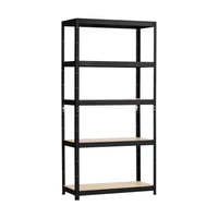 Metalkas fém polc, fekete, 5 polcos, HDF, 180×90×40 cm