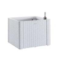Stefanplast rattan virágláda 35 liter – 43x43x33 cm, öntözőrendszerrel és vízszintjelzővel, natural fehér színben