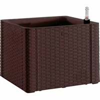 Stefanplast rattan virágláda 35 liter – 43x43x33 cm, öntözőrendszerrel és vízszintjelzővel, natural mokka színben