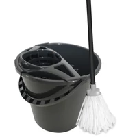 York mop szett 10 literes felmosó vödörrel csavarókosárral és 36x25x115 cm méretű mop felmosóval, Mix GREY kivitelben, praktikus padlótisztító szett