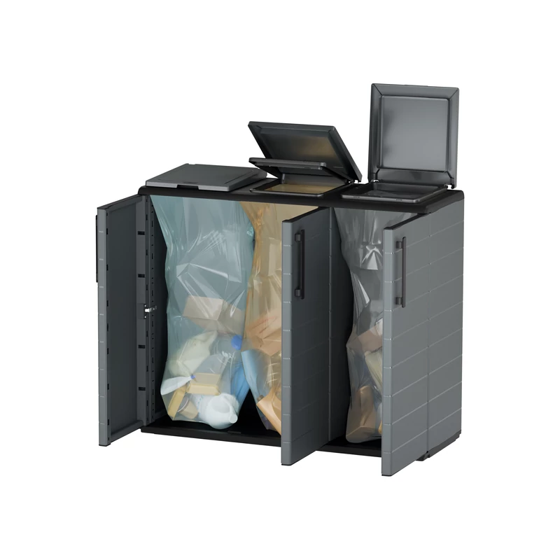 Art Plast félmagas műanyag hulladékszelektáló szekrény 3 fedéllel 1020x370x840 mm-3