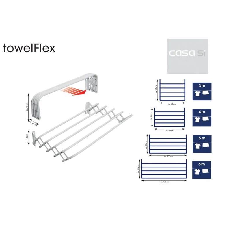 Fali ruhaszárító 4 méteres szárítófelülettel – Casa-Si Towel Flex