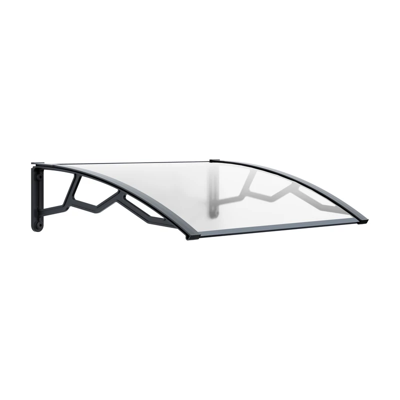 Előtető átlátszó kompakt polikarbonát 3 mm UV védelemmel, sötétszürke megerősített karokkal 755x985 mm PE80100C