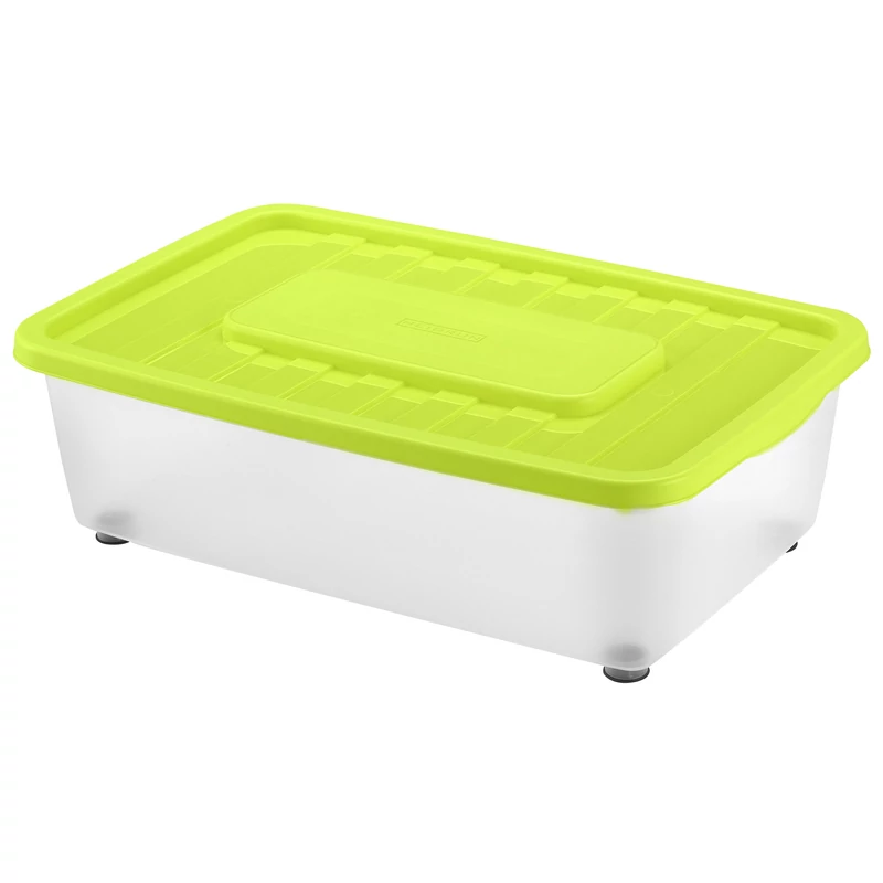 Heidrun Boxmania tároló doboz – 25 literes, 56x37x18 cm, átlátszó műanyag gurulós tárolódoboz tetővel, praktikus megoldás háztartási cikkek rendszerezésére-2