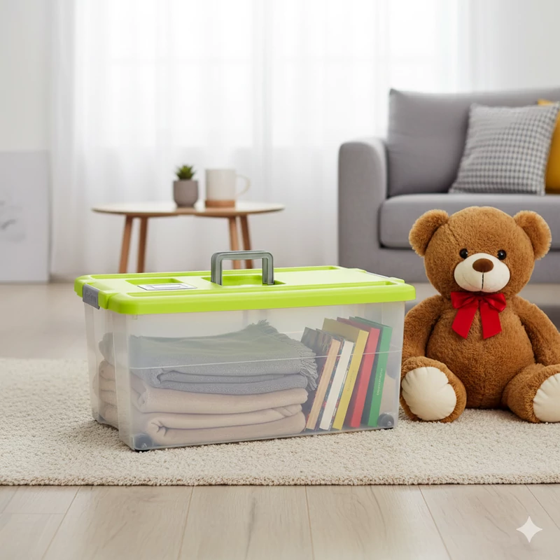 Heidrun Boxmania tároló doboz – 55 literes, 60x40x28,5 cm, átlátszó műanyag gurulós tárolódoboz clippes tetővel, praktikus és biztonságos rendszerezéshez-2