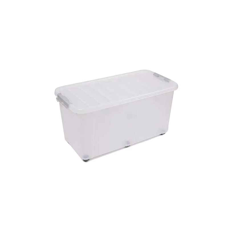 Heidrun Clipbox átlátszó tároló doboz 100 literes, 80x40x40 cm méretben, gurulós clippes tetővel, extra nagy műanyag tárolódoboz háztartási és irodai használatra-2