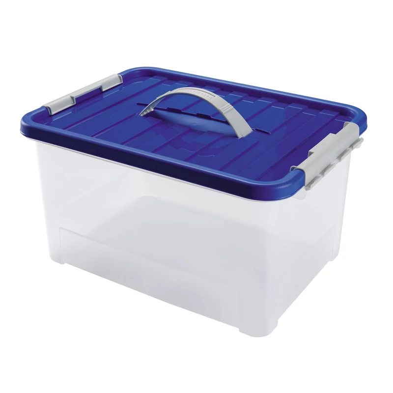 Heidrun Clipbox átlátszó tároló doboz 25 literes, 44x31x23 cm méretben, fogantyúval és Clippes tetővel, erős műanyag tárolódoboz-2