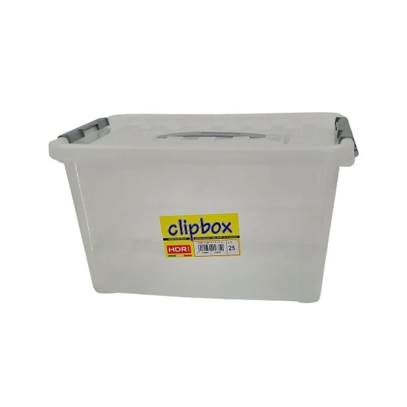 Heidrun Clipbox átlátszó tároló doboz 25 literes, 44x31x23 cm méretben, fogantyúval és Clippes tetővel, erős műanyag tárolódoboz-2