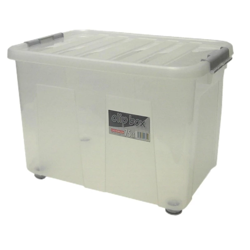Heidrun Clipbox átlátszó tároló doboz 75 literes, 60x40x40 cm méretben, gurulós kivitelben clippes tetővel, nagy műanyag doboz tároláshoz és rendszerezéshez-2