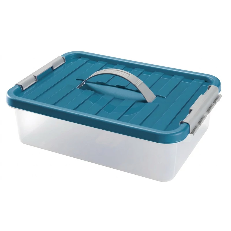 Heidrun Clipbox átlátszó tároló doboz 9 literes, 40x29x11 cm méretben, fogantyúval és Clippes tetővel, praktikus műanyag tárolódoboz