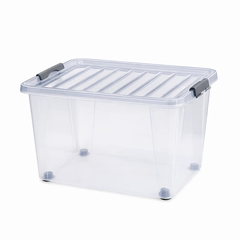 Heidrun Clipbox Lite tároló doboz – 45 literes, 52x36,5x34 cm, átlátszó gurulós műanyag doboz clippes tetővel, praktikus megoldás háztartási tároláshoz-2