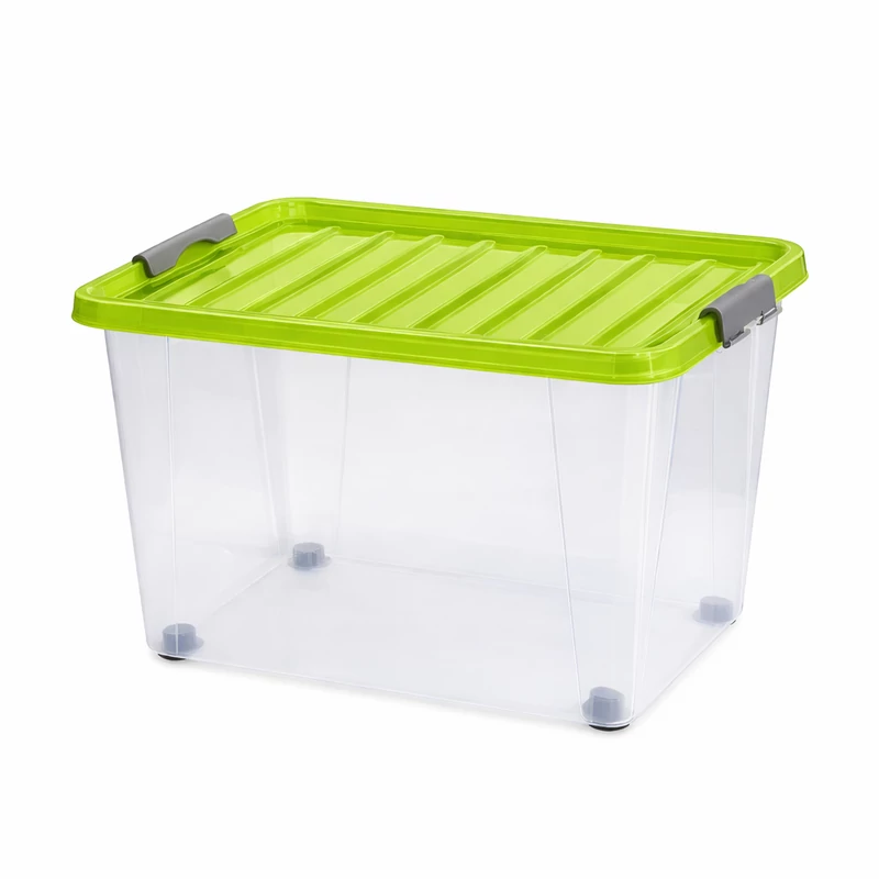 Heidrun Clipbox Lite tároló doboz – 45 literes, 52x36,5x34 cm, átlátszó gurulós műanyag doboz clippes tetővel, praktikus megoldás háztartási tároláshoz-3