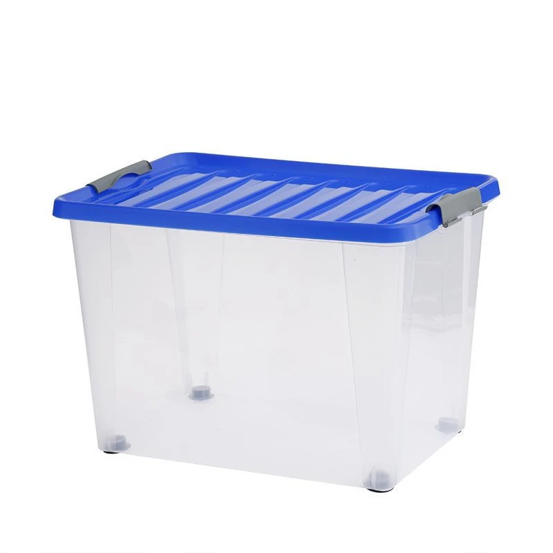 Heidrun Clipbox Lite tároló doboz – 45 literes, 52x36,5x34 cm, átlátszó gurulós műanyag doboz clippes tetővel, praktikus megoldás háztartási tároláshoz