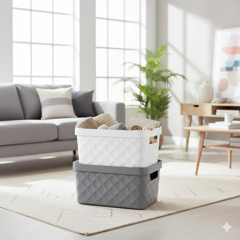 Heidrun Diamond tároló doboz – 17,5 literes, 36x27x23 cm, dekoratív műanyag tárolódoboz otthoni rendszerezéshez, kisebb háztartási cikkek tárolásához-2