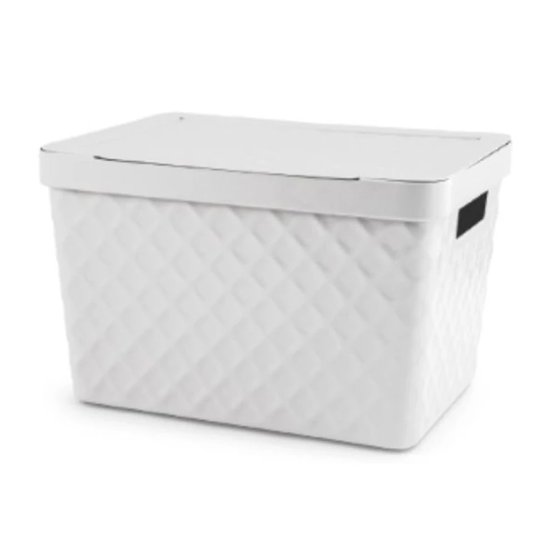 Heidrun Diamond tároló doboz tetővel – 17,5 literes, 36x27x23 cm, mintás műanyag tárolódoboz fedéllel, praktikus megoldás otthoni vagy irodai rendszerezéshez