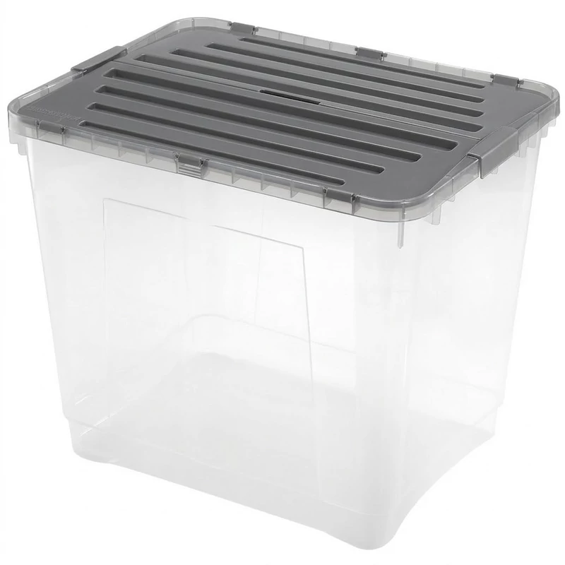 Heidrun Dragon Box átlátszó tároló doboz 100 literes, 59x46x50 cm méretben, Classic oldalra nyíló kivitelben, fekete tetővel, masszív műanyag tárolódoboz