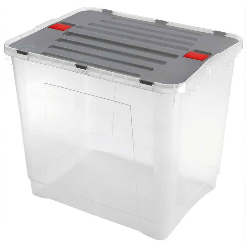 Heidrun Dragon Box átlátszó tároló doboz 100 literes, 59x46x50 cm méretben, Special Edition oldalra nyíló kivitelben, Clippes tetővel