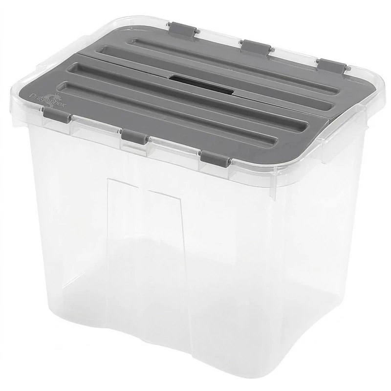 Heidrun Dragon Box átlátszó tároló doboz 24 literes, 39x29x30 cm méretben, Classic oldalra nyíló kivitelben, fekete tetővel, strapabíró műanyag doboz