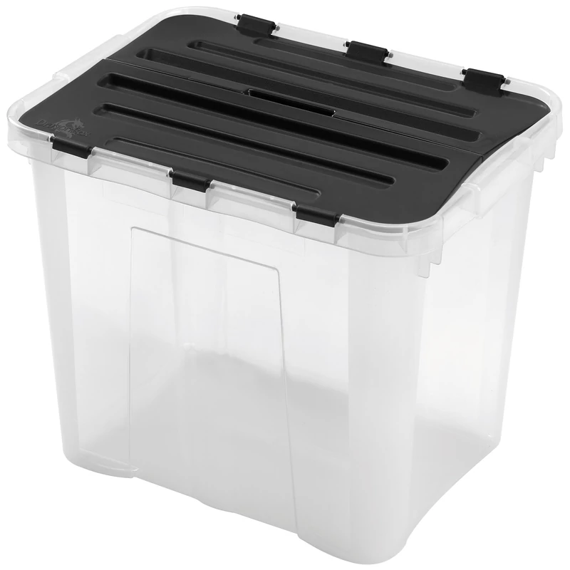 Heidrun Dragon Box átlátszó tároló doboz 30 literes, 42x31x34 cm méretben, Classic oldalra nyíló kivitelben, fekete tetővel, erős műanyag doboz