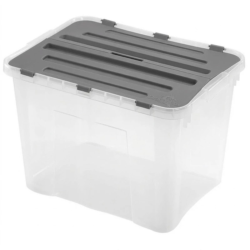 Heidrun Dragon Box átlátszó tároló doboz 42 literes, 49x36x34 cm méretben, Classic oldalra nyíló kivitelben, fekete tetővel, praktikus műanyag tárolódoboz
