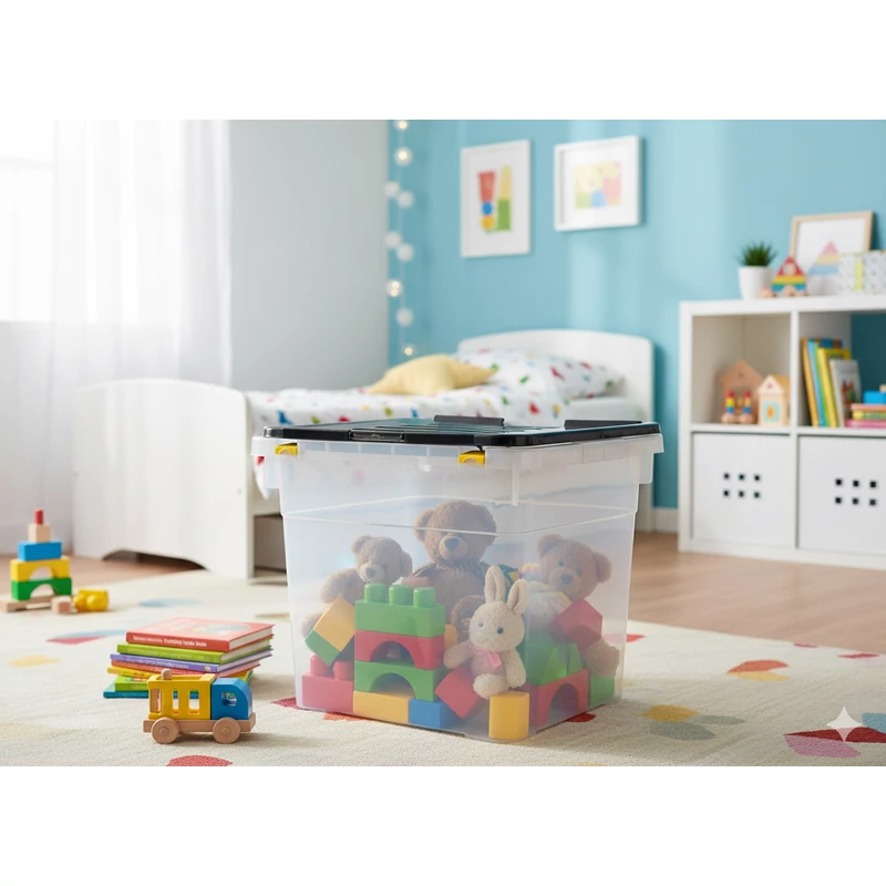 Heidrun Dragon Box tároló doboz – 36 literes, 43x35x35,5 cm, átlátszó műanyag doboz oldalra nyíló clippes tetővel, praktikus tárolásra otthon vagy irodában-2