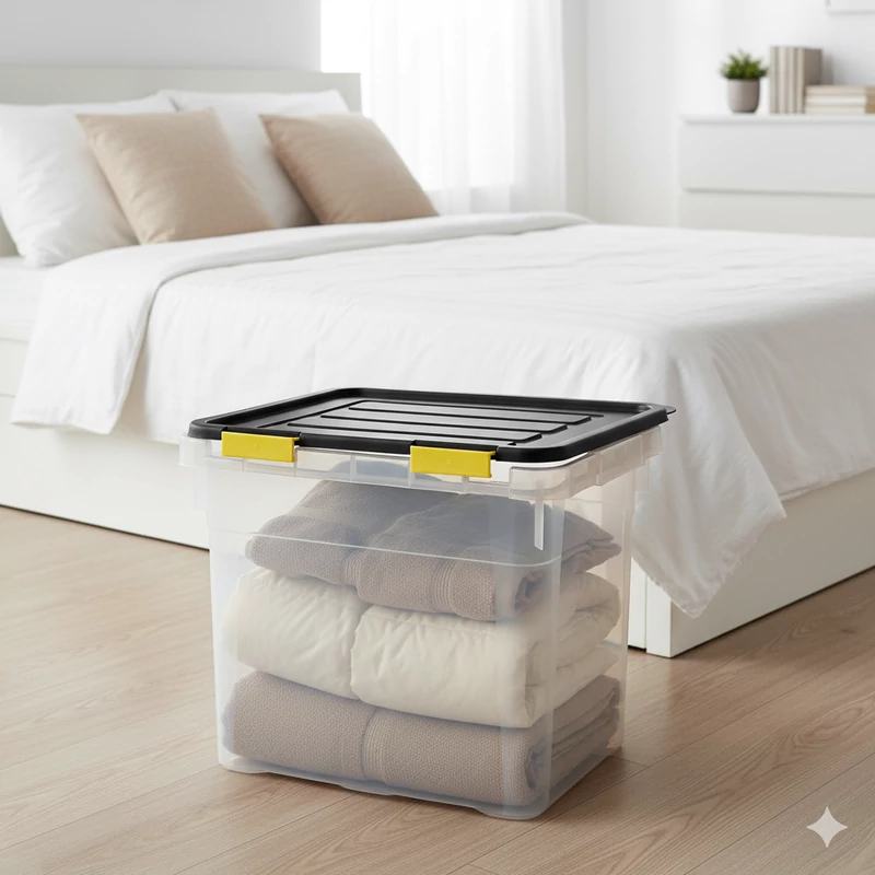 Heidrun Dragon Box tároló doboz – 72 literes, 58x36,5x47,5 cm, átlátszó műanyag doboz oldalra nyíló clippes tetővel, nagy méretű tárolódoboz otthoni rendszerezéshez-2