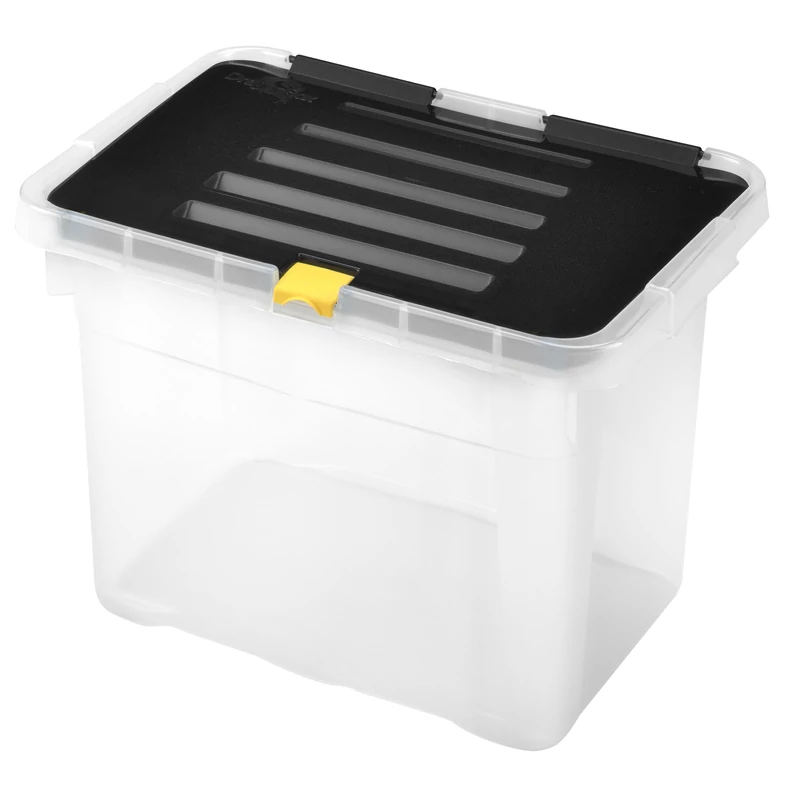 Heidrun Dragon Box tároló doboz – 9 literes, 30x23x20 cm, átlátszó műanyag doboz oldalra nyíló clippes tetővel, praktikus kis tárolódoboz otthoni használatra
