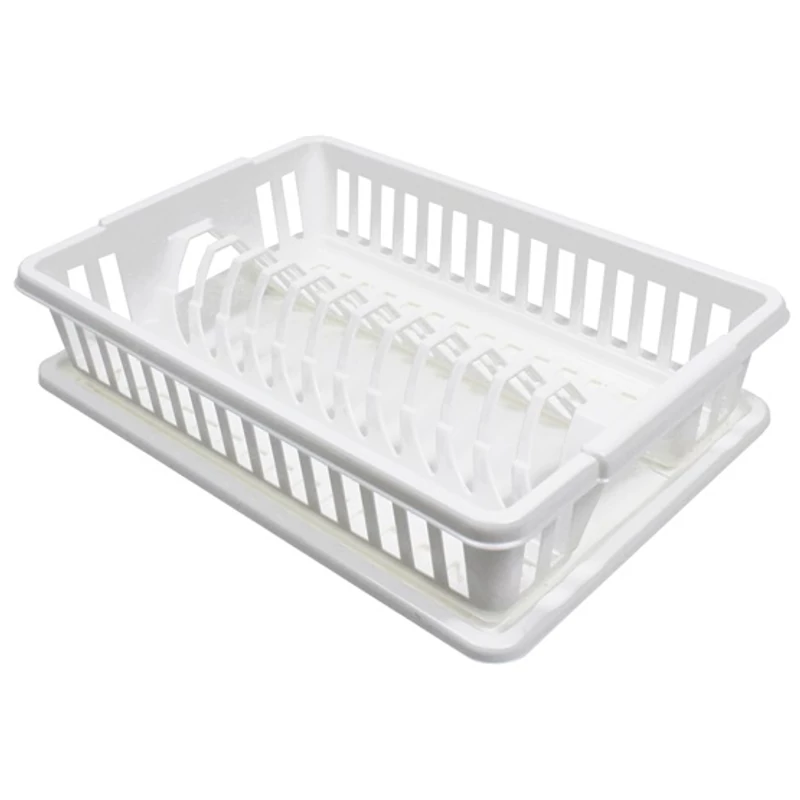 Heidrun edényszárító csepegtető tálcával, 38x26x9 cm méretben, kompakt műanyag edényszárító állvány konyhai használatra