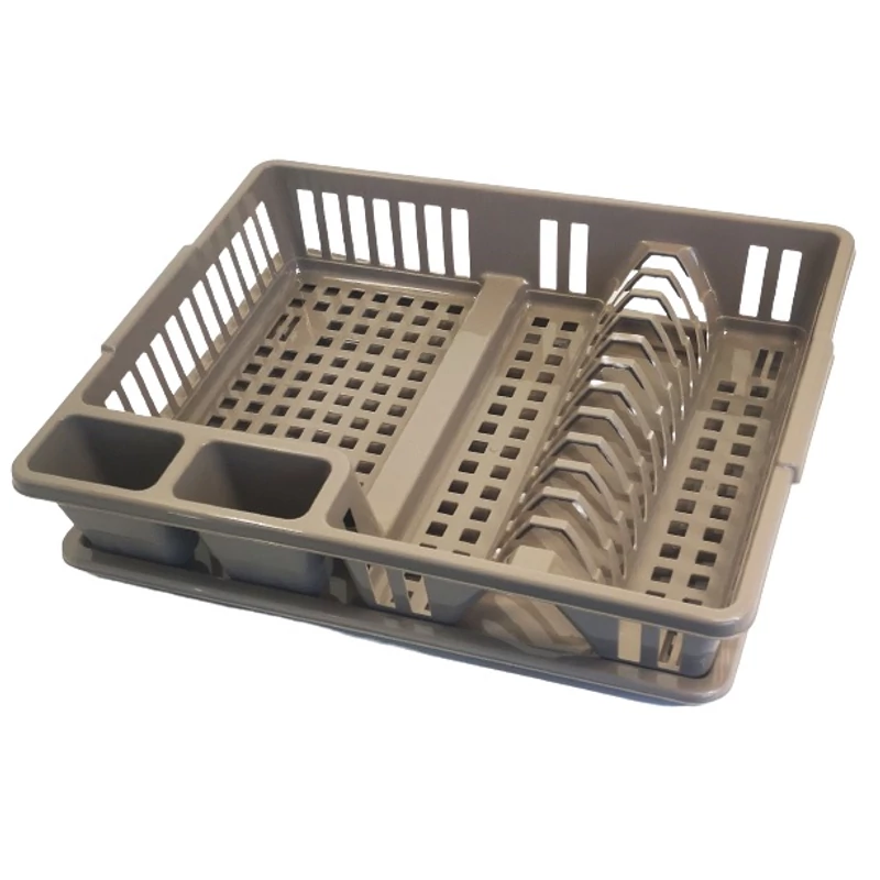 Heidrun edényszárító csepegtető tálcával, 47x39x10,5 cm méretben, nagyméretű műanyag edényszárító állvány konyhai használatra