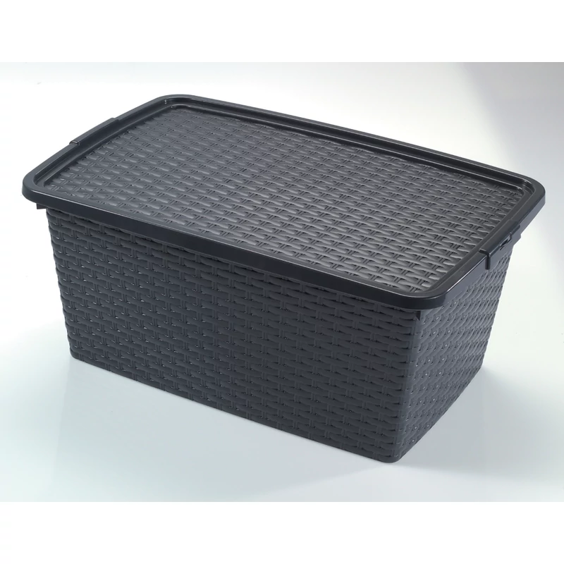Heidrun Intrigobox zárt rattan mintás tárolódoboz 40L tetővel – 59x39x26cm
