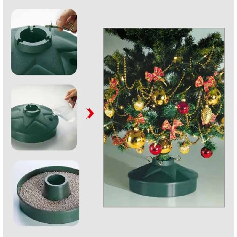 Heidrun műanyag karácsonyfa tartó, stabil fenyőfatalp 30x14 cm méretben, erős fém rögzítő csavarokkal a biztos tartásért.-5