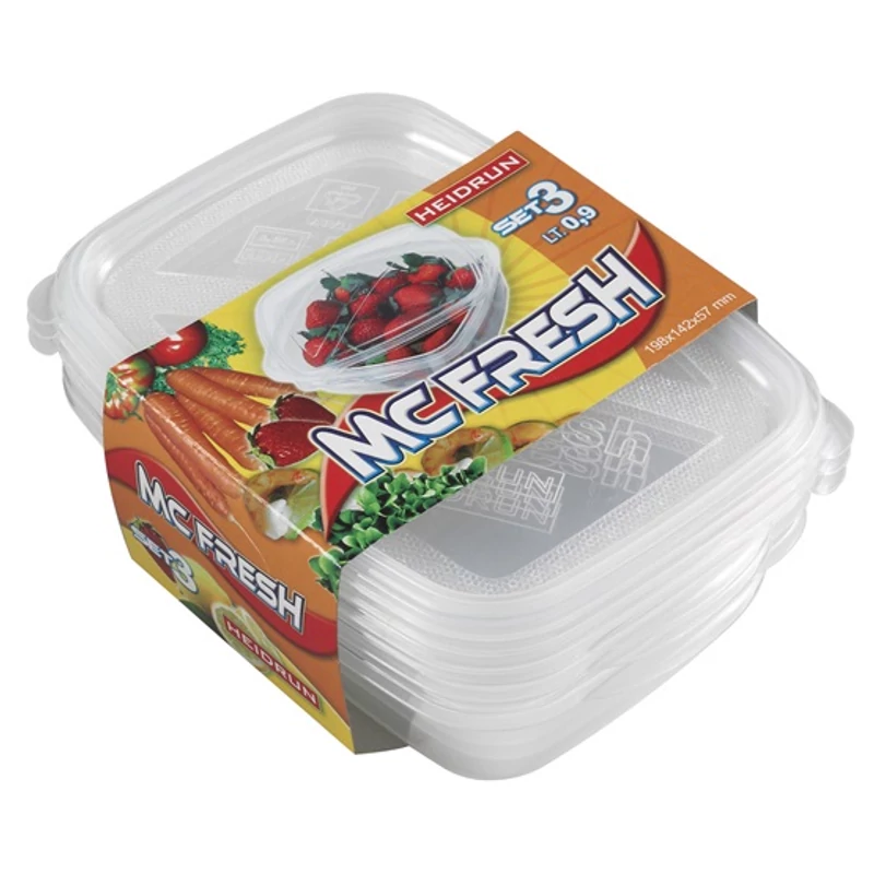 Heidrun Mc Fresh ételtároló 3 x 0,9 literes 19,8x14,2x5,7 cm műanyag tárolódoboz készlet