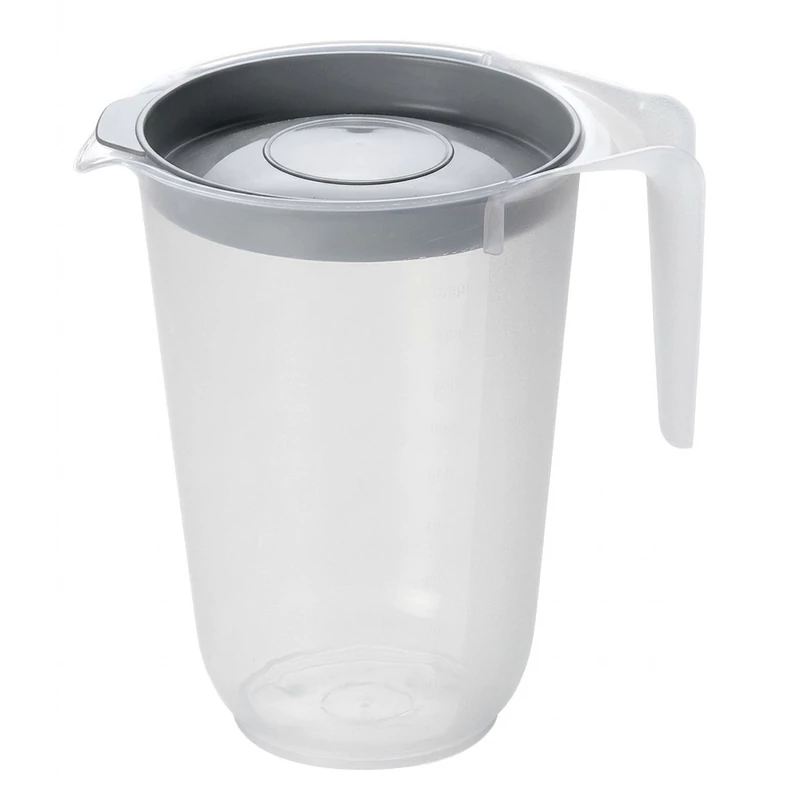 Heidrun mércés kancsó 1 literes, 12x16,5 cm méretben, tetővel ellátott átlátszó műanyag mérőkancsó konyhai méréshez