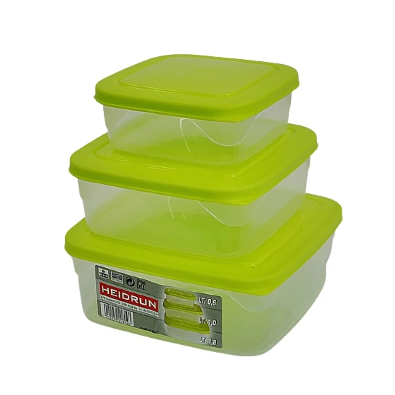 Heidrun mikro ételtároló 3 db-os szett 3,4 liter (1,8L + 1,0L + 0,6L) műanyag tárolódoboz készlet-2