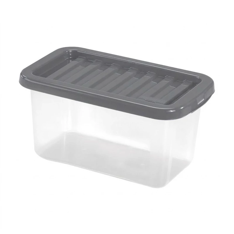 Heidrun Quasar átlátszó tároló doboz 18 literes, 43x33x18 cm méretben, műanyag tetővel, praktikus tárolódoboz háztartási és irodai használatra