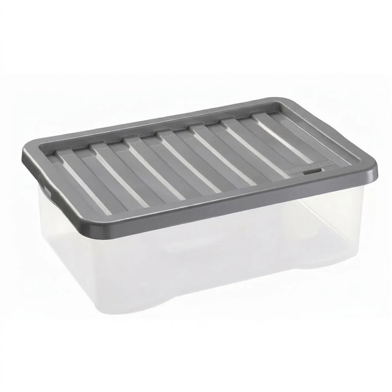 Heidrun Quasar átlátszó tároló doboz 30 literes, 60x40x18 cm méretben, műanyag tetővel, praktikus és strapabíró tárolódoboz otthoni és irodai használatra