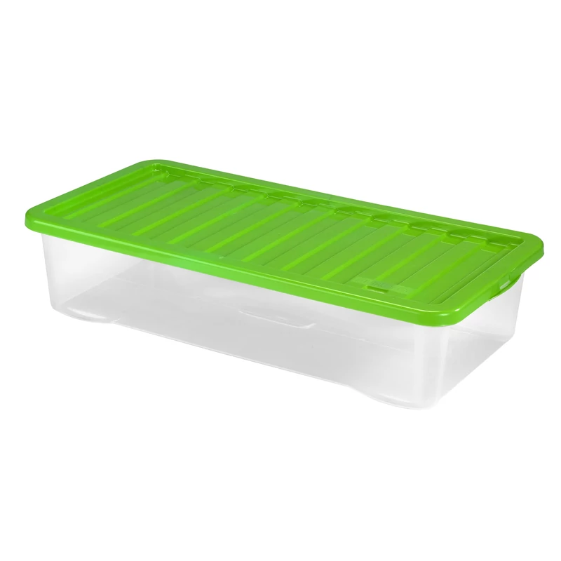 Heidrun Quasar átlátszó tároló doboz 40 literes, 80x40x18 cm méretben, műanyag tetővel, praktikus és lapos kialakítású műanyag tárolódoboz-4